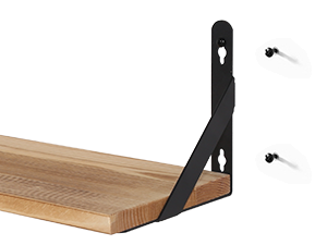 Étagère murale en bois avec support en métal noir. Design simple pour le rangement à la maison ou à des fins d'affichage.