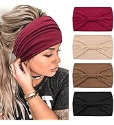 KAVYA Lot de 4 bandeaux élastiques larges pour femme Motif bohème