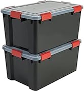 Iris Ohyama, Lot de 2 Boîtes de Rangement, Hermétiques, 50 L, avec clips, empilable , garage, cav...