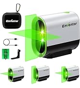 avec projection de faisceau vert, étui de transport et accessoires inclus. Plusieurs vues montrent la configuration des faisceaux.