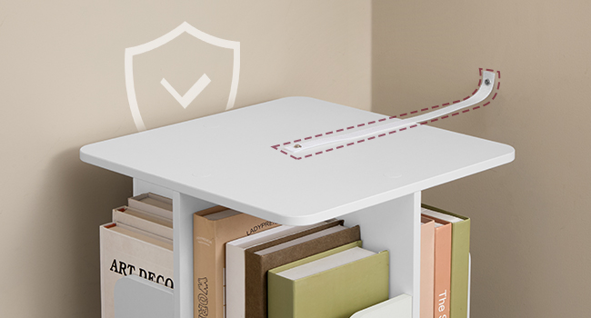 Surface de table ou de bureau minimaliste blanche aux lignes épurées et aux coutures détaillées sur les bords, visibles sous plusieurs angles.