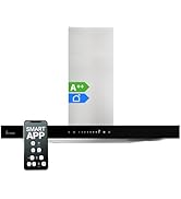 KKT KOLBE Hotte aspirante 90 cm | Hotte îlot | Hotte de plafond | Acier inoxydable | Noir | Verre | WiFi S...