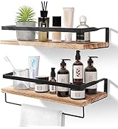 AGM Etagere Murale Lot de 2, Etagères Murales Flottantes en Bois, Porte-Serviettes et Crochets Am...
