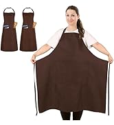 Tabliers de cuisine ou de jardinage bruns présentés sous différents angles, dotés de bretelles réglables et de liens à la taille.