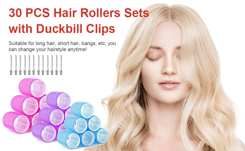 comprenant 30 pièces de couleurs rose, violet et bleu, présenté avec des pinces en forme de bec de canard en métal et une démonstration de style