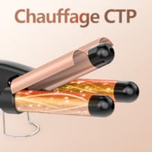 Appareil de chauffage de couleur or rose étiqueté « Chauffage CTP » avec trois éléments chauffants cylindriques positionnés au-dessus