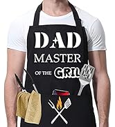 Tablier de Cuisine Homme, Barbecue de Papa, Noir Imperméable avec 2 Poches, Chef Tablier pour Bar...