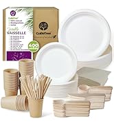 Vaisselle jetable 400 pièces pour 25 personnes. Vaisselle écologique en canne à sucre. Comprend 1...