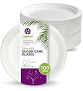 100 Assiettes Jetables Rondes 23 cm en Canne à Sucre Blanche, assiettes en papier jetables extra ...