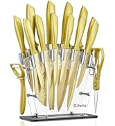 D.Perlla Couteau de Cuisines, 16 Pièces Doré Couteau à Placage de Titane, Pas de Rouille, Set de ...