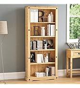 Le texte indique « Image 3 ». Collection de vues montrant une étagère en bois naturel avec un design d'étagères ouvertes. Finition en pin ou chêne clair sur des murs peints en gris.