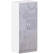 Armoire de rangement ou armoire blanche à deux portes présentée sous plusieurs angles sur des murs de couleur claire, avec un design minimaliste épuré.