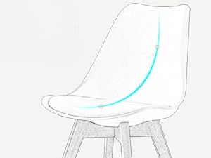 Dessin minimaliste d'une chaise moderne avec assise et dossier incurvés. La chaise a quatre pieds inclinés.