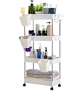 DOEWORKS Chariot de Rangement Chariot de Service en à 4 Niveaux, Chariot Roulant avec Tasses Susp...