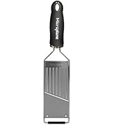 Plusieurs vues d'une mandoline noire et argentée avec réglages de lame réglables et manche ergonomique.