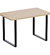 Bureau minimaliste moderne avec plateau rectangulaire en bois clair et pieds en forme de U en métal noir