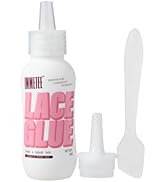 Le texte indique « LACE GLUE » sur le flacon blanc et les embouts de précision de l'applicateur sont indiqués à côté.