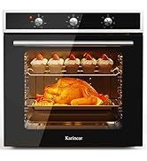 Four de comptoir noir avec porte vitrée montrant de la dinde cuite à l'intérieur. Plusieurs vues montrent la capacité de cuisson extérieure et intérieure du four avec de la volaille dorée