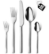 Hunnycook Set de 60 couverts en acier inoxydable pour 12 personnes avec fourchette, cuillère, couteau, couverts...