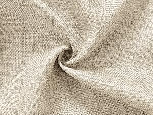 Gros plan d'un tissu textile beige avec motif de tissage visible. Le tissu est représenté tordu pour montrer sa texture et sa flexibilité.