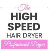 Le texte indique « Sèche-cheveux professionnel à haute vitesse ». Design de texte stylisé rose et noir pour un produit de soin capillaire.