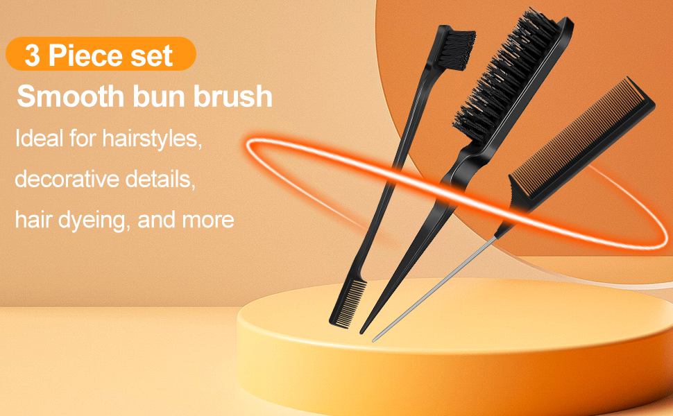 comprenant une brosse à chignon lisse, un peigne et une brosse à bords. Idéal pour les coiffures, les détails décoratifs et la teinture des cheveux, sur fond orange