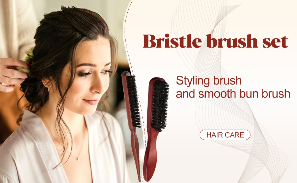 comprenant une brosse à coiffer et une brosse à chignon lisse pour le soin des cheveux. L'image montre une femme coiffant les cheveux avec une brosse à manche rouge