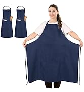 Série montrant un tablier à bretelles bleu marine à bretelles réglables sous plusieurs angles, démontrant une conception à couverture complète.