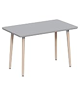 avec plateau gris clair et pieds en bois inclinés. Design simple et moderne adapté aux espaces de restauration ou de travail.