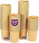 100 Gobelets Jetables en Carton Kraft de 210 ml / 7 oz. Résistants, Étanches. Idéaux pour le Café...