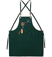 avec bretelles croisées et détails en cuir. Comprend plusieurs poches et boucles pour ranger des outils de jardinage ou d'atelier, y compris des ciseaux et un outil à manche en bois