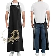 avec motif en forme de vague dorée. La vue de face montre le plastron et la sangle de cou. La vue arrière révèle une taille nouée et un motif fendu atteignant les chevilles