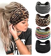 KAVYA Lot de 4 bandeaux pour femme, élastiques larges bandeaux doux, bohèmes imprimés, bandeaux de cheveux...