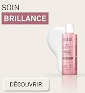 Le texte se lit comme suit : « DÉCOUVRIR ». Bouteilles de produits de beauté roses affichées sur fond clair, montrant l'emballage du produit sous différents angles.