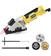 Enventor Mini scie circulaire, 580 W 4000 tr/min Mini scie circulaire à main avec 3 lames (85 mm), guide ...