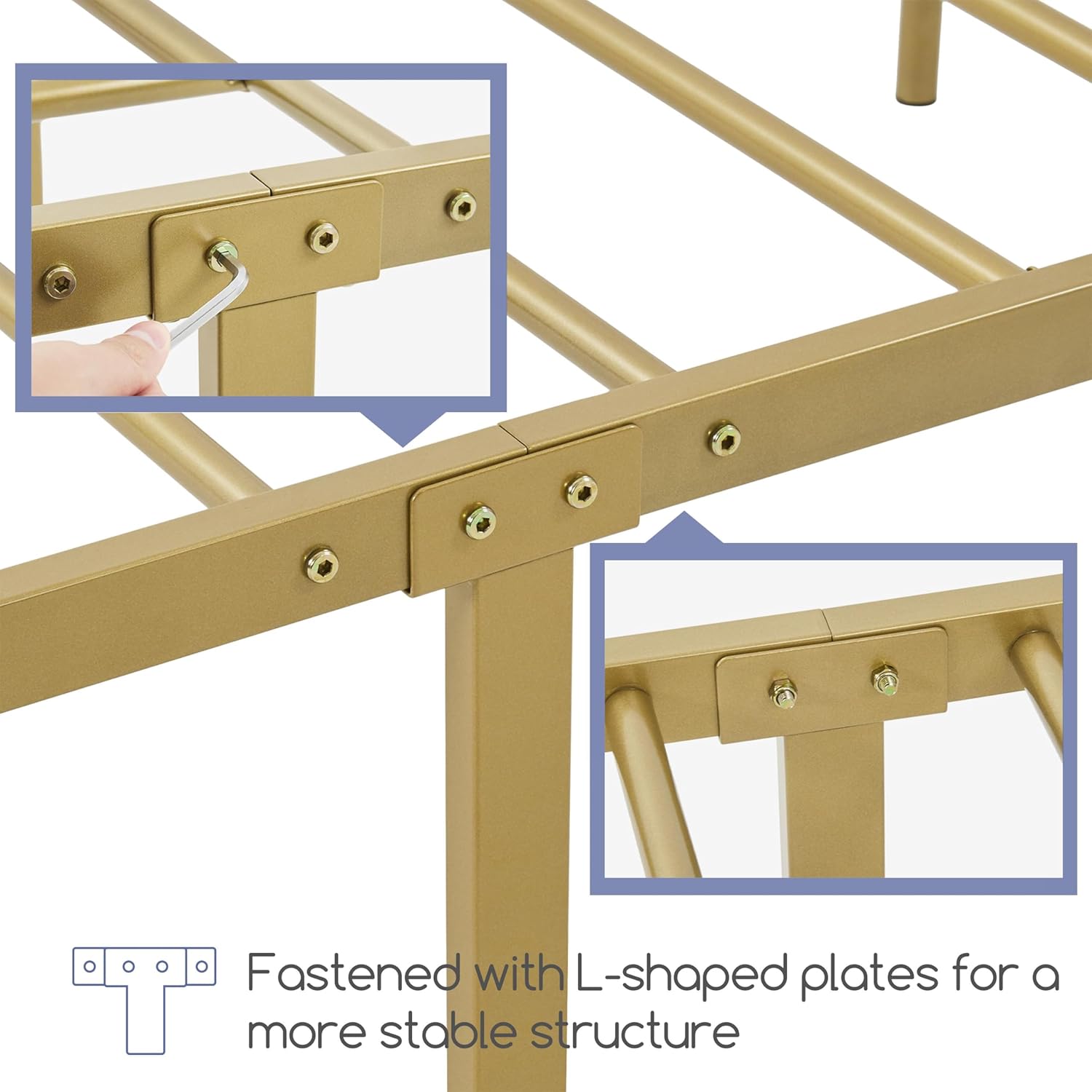Yaheetech - lit double métal - 140x200cm - montage facile, or antique