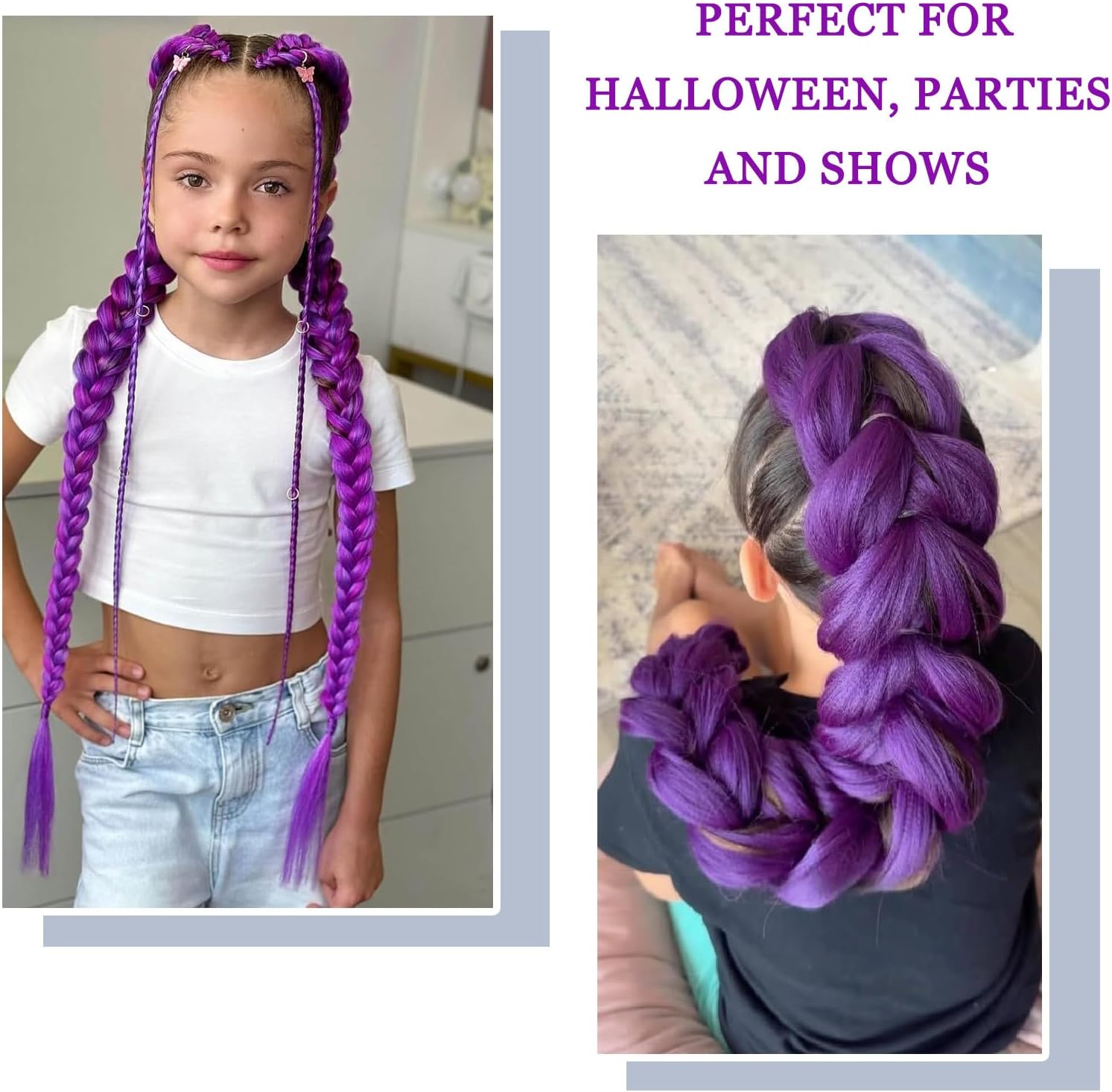 Perruque enfant - 3 pièces - 60cm - violet, élastique, cosplay, adulte