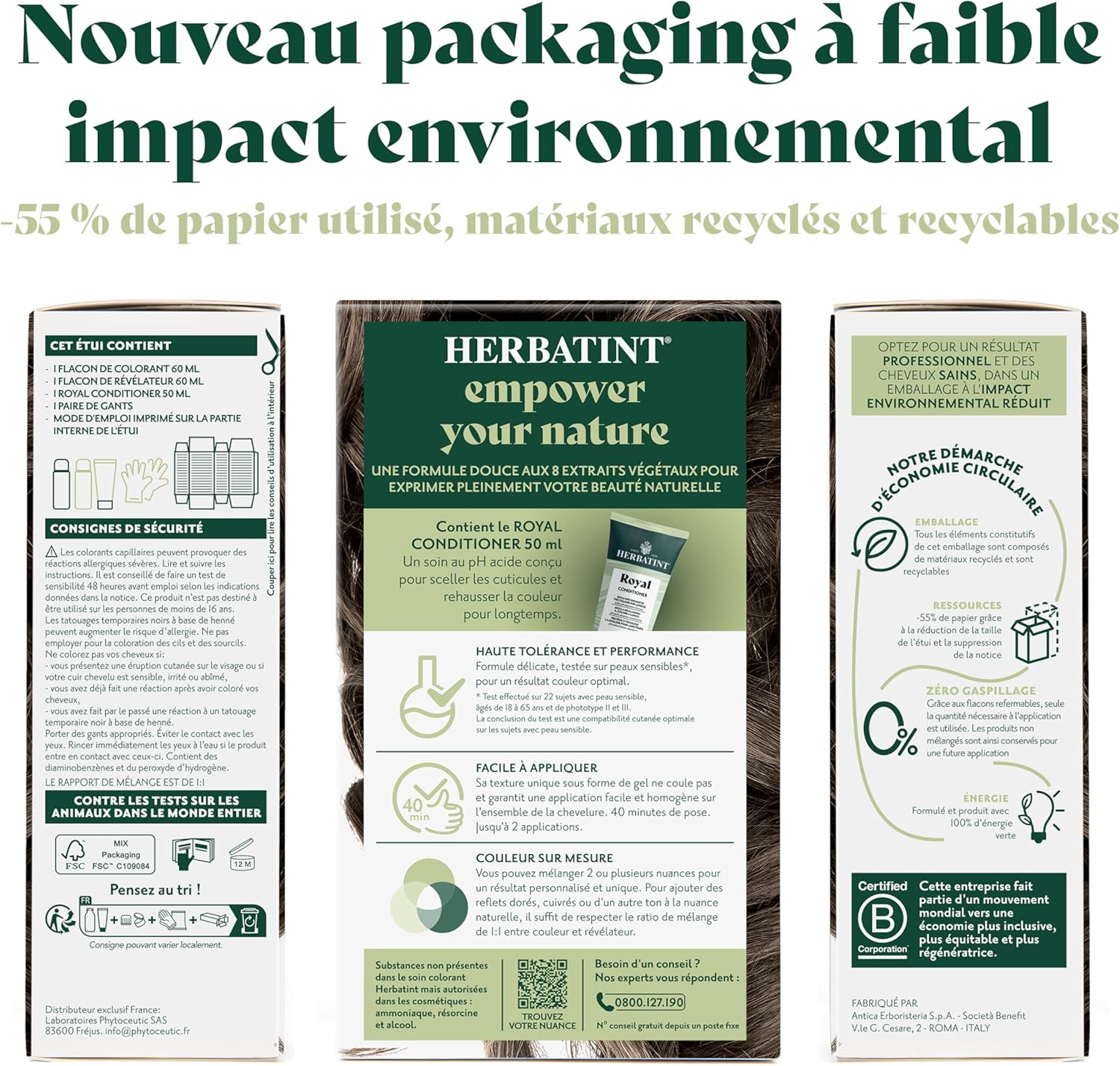 Herbatint - soin colorant 170 ml - sans ammoniaque, couvre 100% des cheveux blancs, testé dermatologiquement 5N