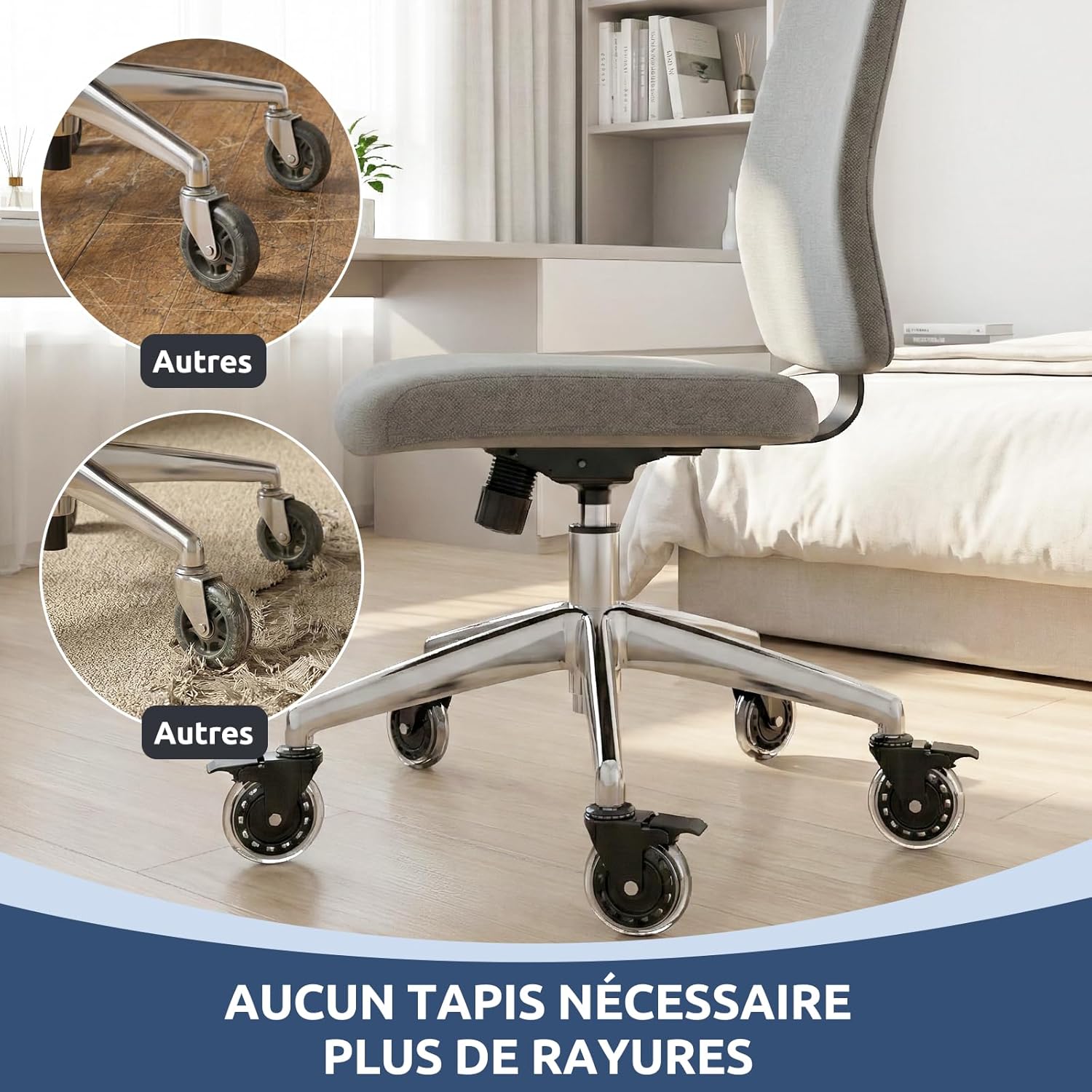 COSYLAND - Set de 5 roulettes 11x22 mm - frein, sols protégés, durable