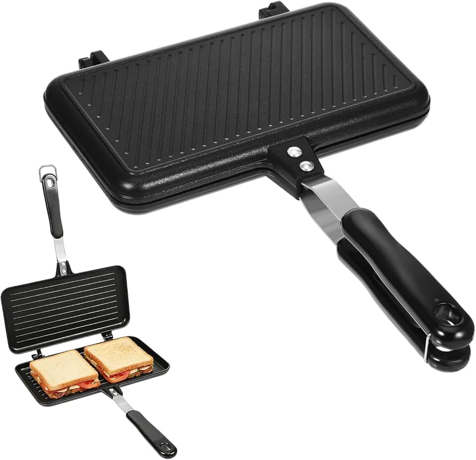 Appareil à croque-monsieur double face aluminium antiadhésif 22x15cm, parfait pour sandwichs, gaufres, toasts, cuisine c