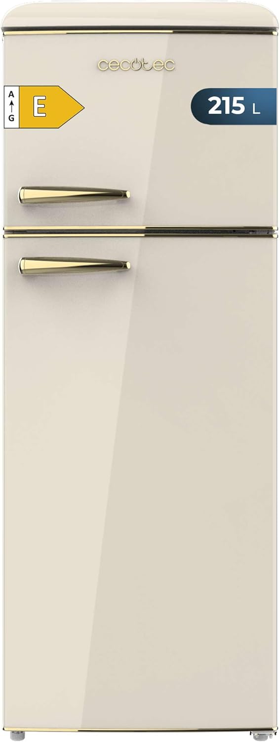 Cecotec - Bolero CoolMarket 2D Origin - 148x55 cm - rétro, LED, 215 L, poignée gold, contrôle température, E