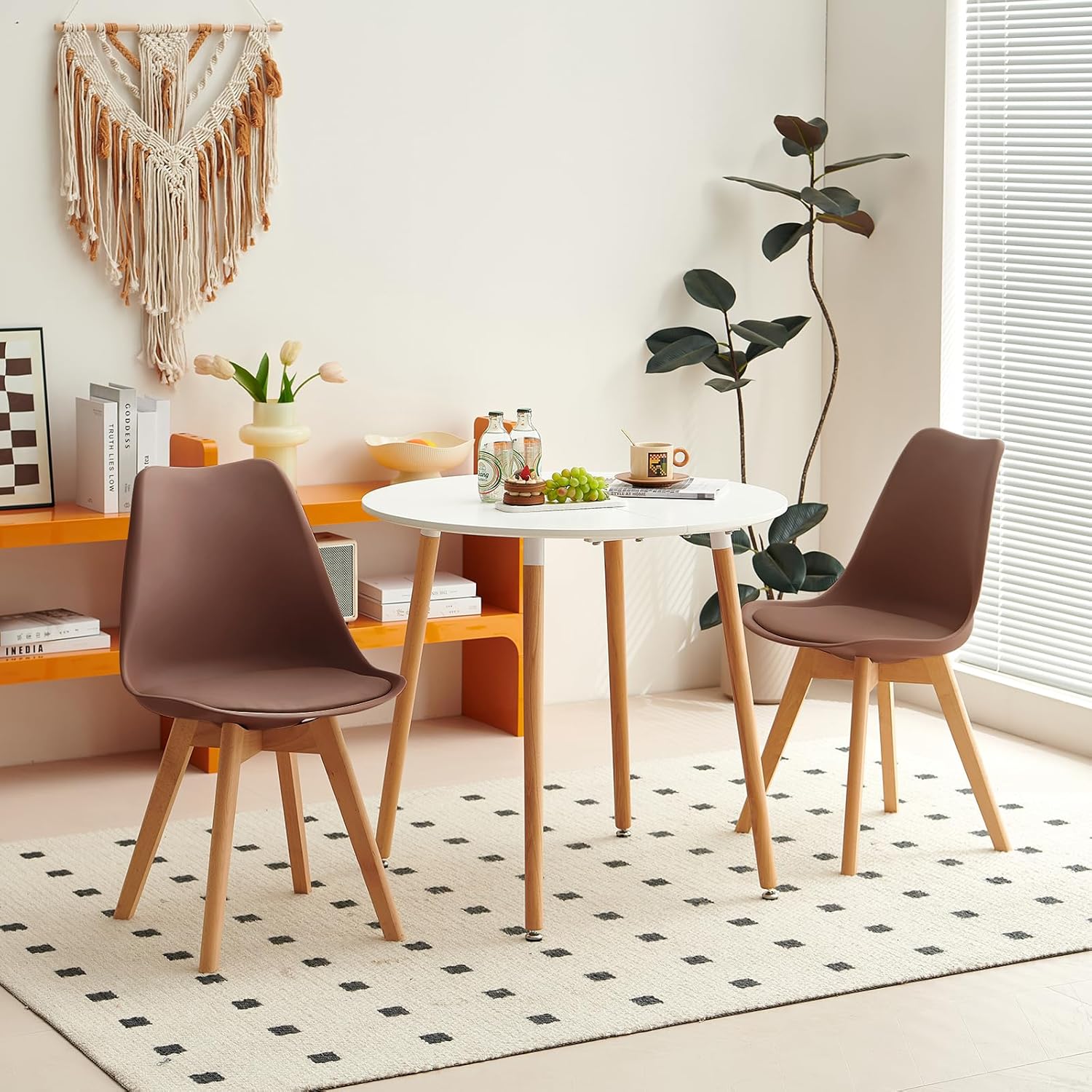 EGGREE - chaise salle à manger 8 pièces - pieds hêtre, assise rembourrée, style scandinave, brun chocolat