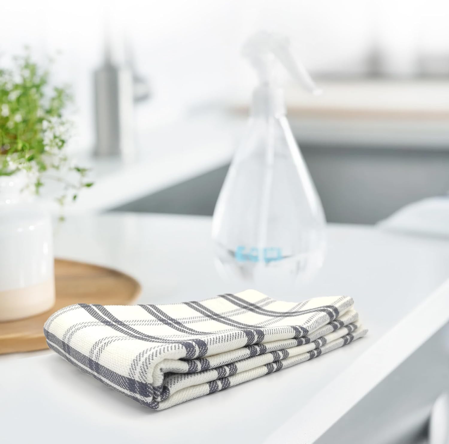 LivinEase – Torchon cuisine lot de 5 – 60x40 cm – coton absorbant, gris