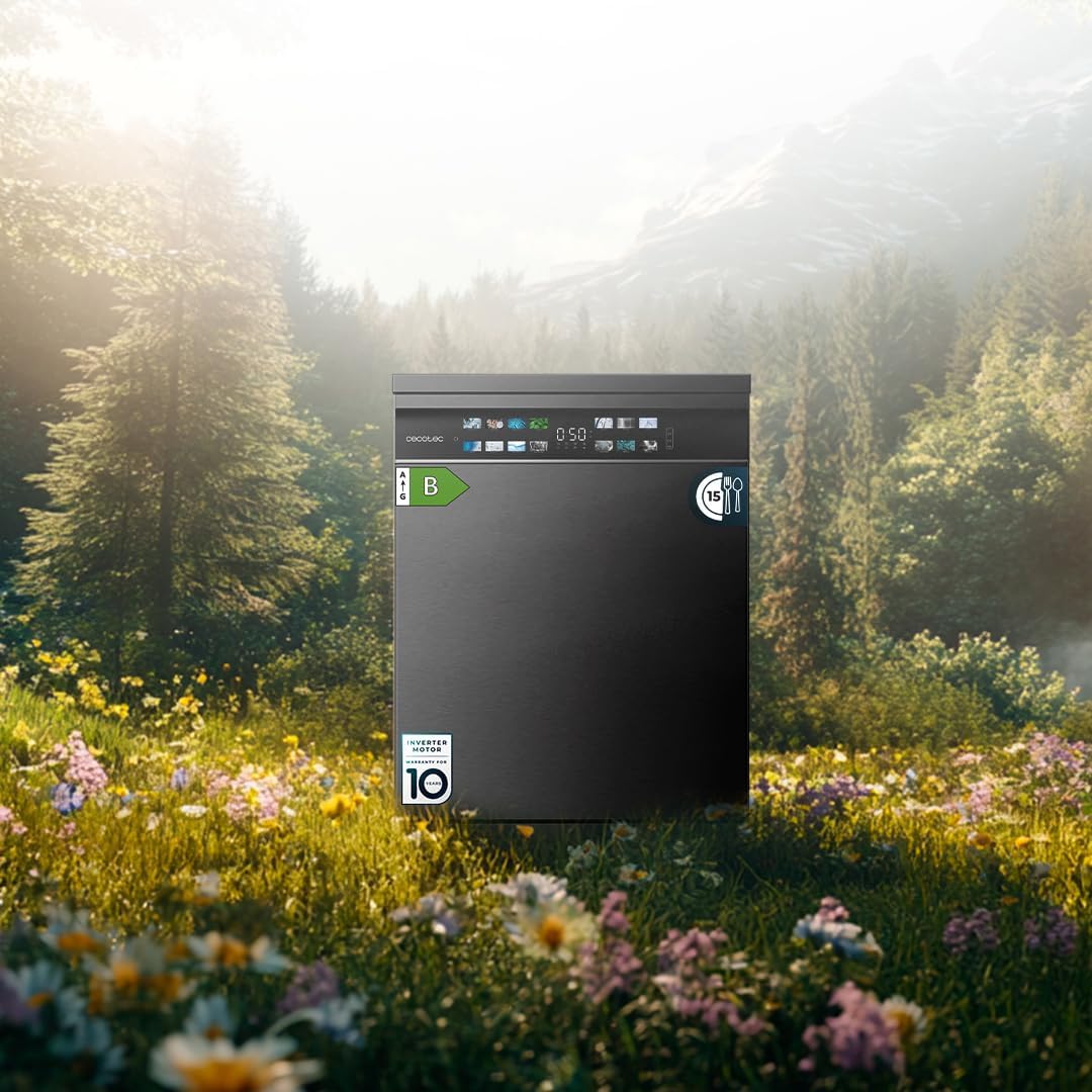 Cecotec - Bolero Aguazero 6700 Dark B - 60cm - 15 couverts, Classe B, moteur Inverter, Double Zone, Turbo Dry+