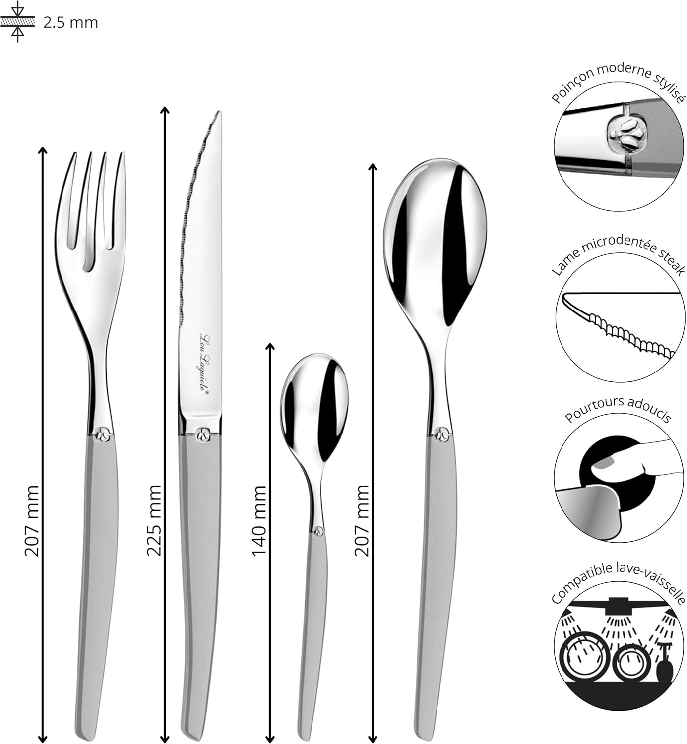 Lou Laguiole - Jet - 24 pièces, inox 18/0, finition sablée