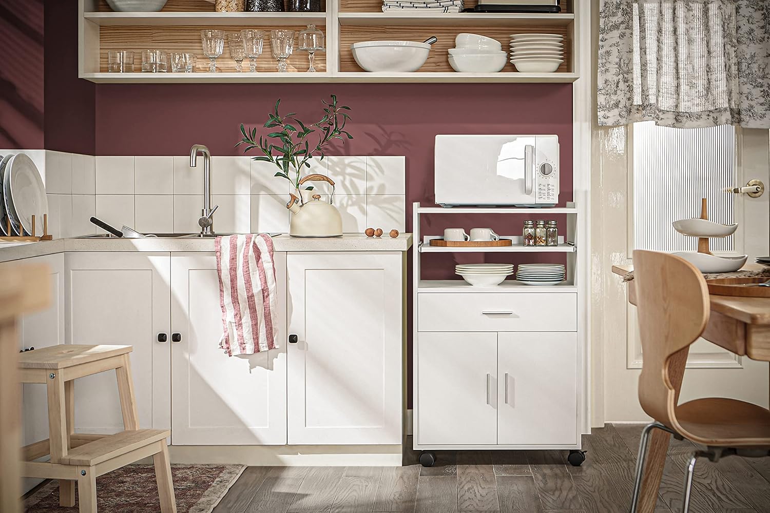 SoBuy - chariot de cuisine FSB09-W - 92×59×40 cm - plan de travail extensible, rangement micro-ondes