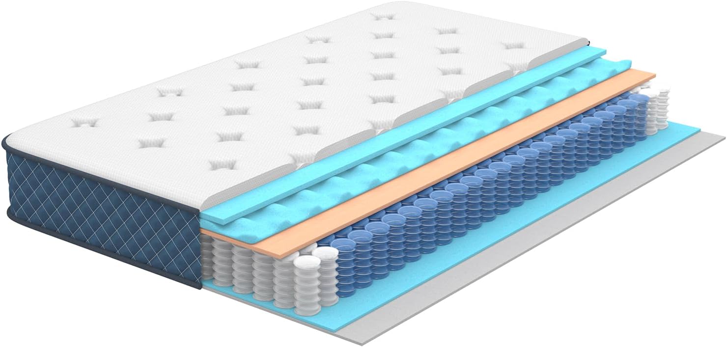 Matelas - 140x190x25 cm - ressorts ensachés, mémoire de forme, soutien parfait, respirant
