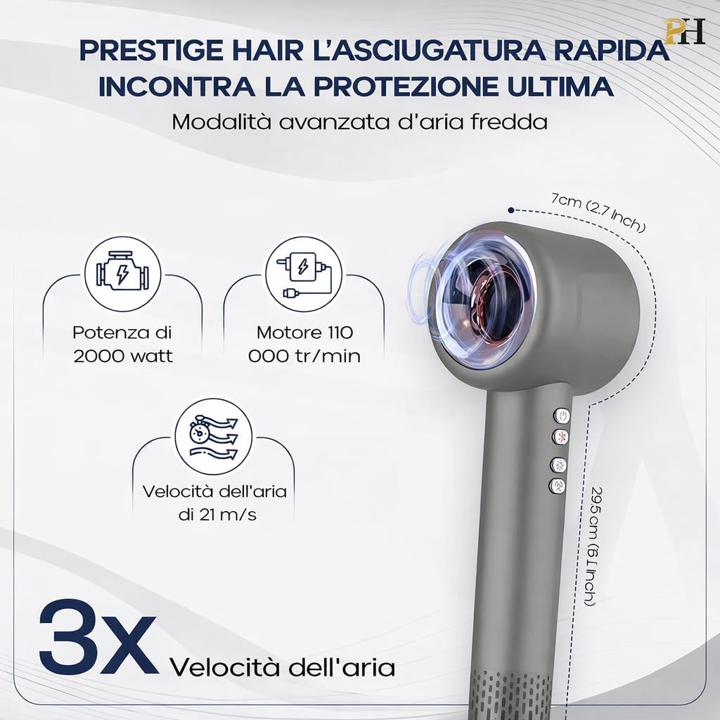 Sèche-cheveux compact, ionique, léger, diffuseur, brushing, 2 ans