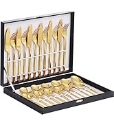 Velaze Ménagère 24 pièces en acier inoxydable pour 6 personnes avec couverts Doré