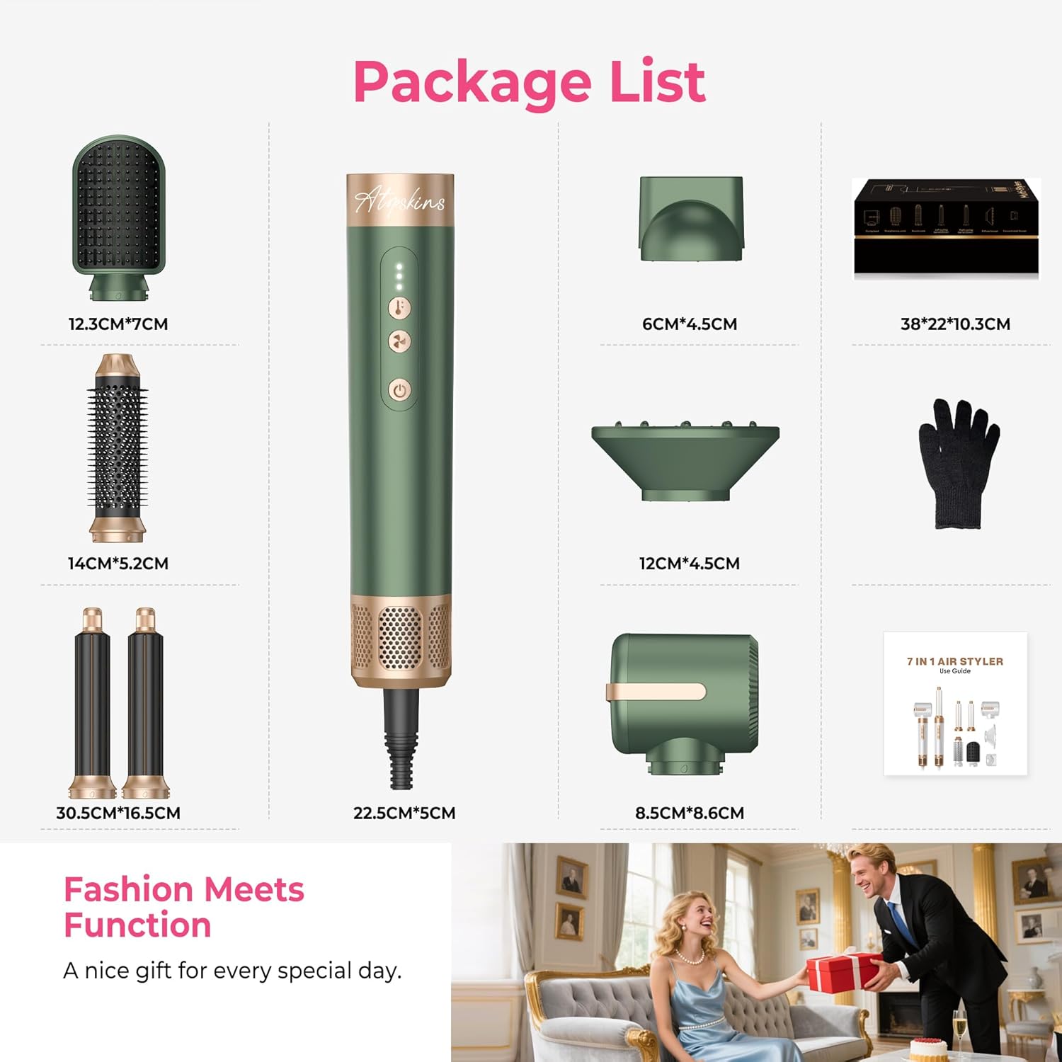 Atopskins - Air Styler 7 en 1 - 30,5 mm - 110000 U/min, sèche-cheveux, lisseur, boucleur